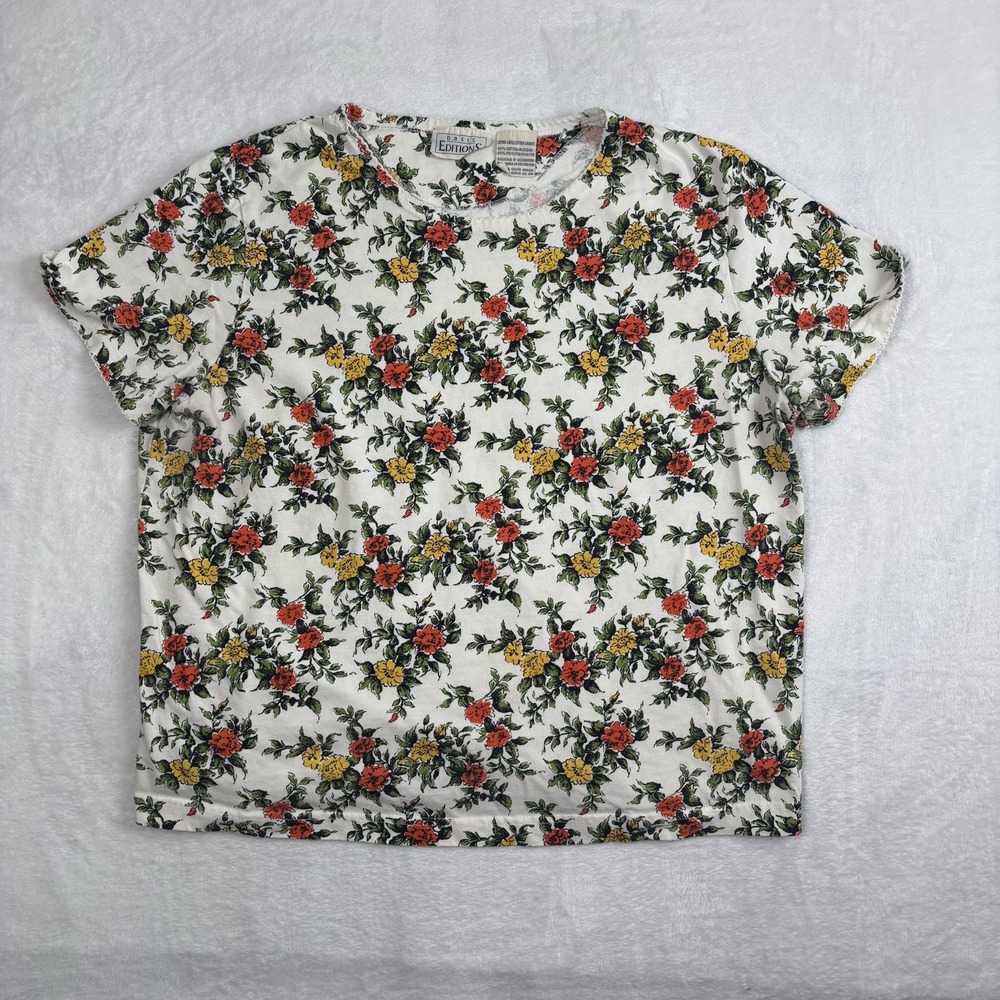 VTG Basic‎ Editions Floral White Short Sleeve Top Shirt Women's XL